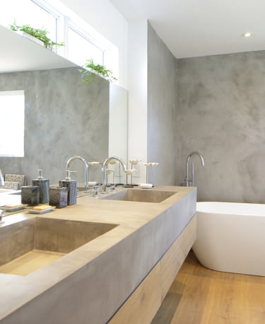 Microcement in bathroom sinks and walls remodel DIY project