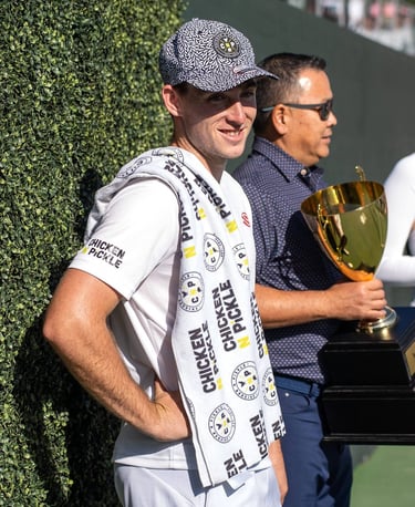 Dylan Frazier awaiting PPA Masters trophy presentation
