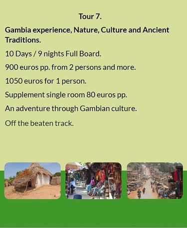 Flyer Tour 7 – 10-day Gambia tour full board, price from €900 per person, focusing on nature, cultur