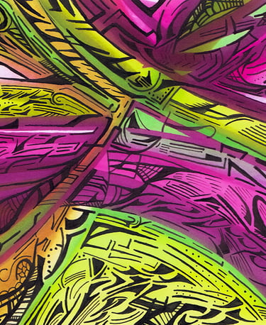 a colorful abstract painting of a flower