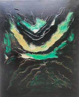 Toile abstraite noire verte et doré acrylique