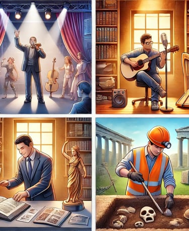 cantaret, chitarist, jutist, arheolog