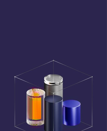 a group of three different colored cylinders with a blue and orange one