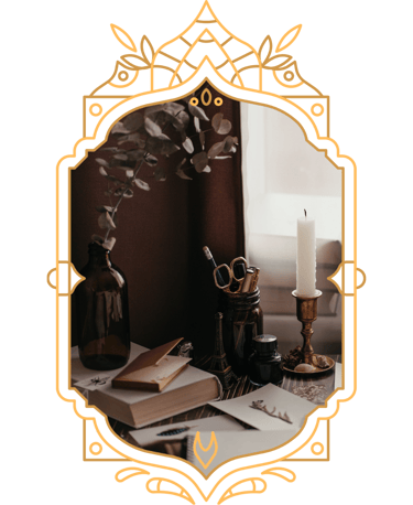 crafting material in a victorian frame