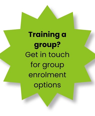 A green star with writing inside. Are you training a group? get in touch for group enrolment options