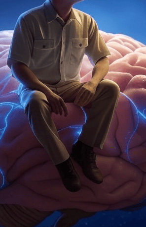 Homme assis sur un cerveau pour la journée mondiale de la propriété intellectuelle