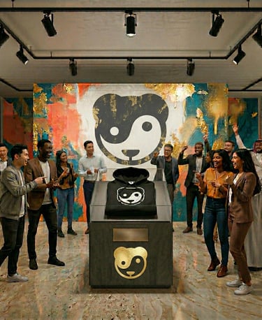 Diverse group of people celebrating at a modern luxury boutique launch for a pandgaea hoodie.