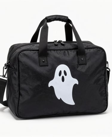 A handheld EVP recorder glowing softly in a dimly lit haunted room.