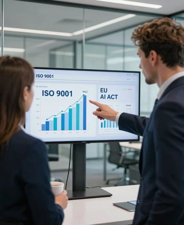 A sleek dashboard interface of the AiCore Desk platform showing compliance and helpdesk features.