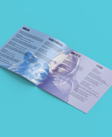 Interior del libreto Ilusiones/Visiones sobre fondo cian