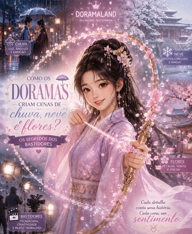 Fantasy anime character in a purple hanfu holding a floral bow with cherry blossoms and drama scenes.