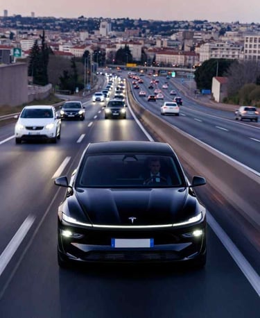 Auto naviguant sur le périphérique de Toulouse, illustrant l'efficacité du convoyage professionnel