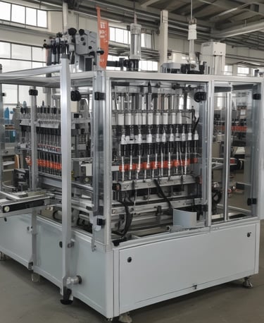 A sleek automatic pouch filling machine in action, neatly packaging products.