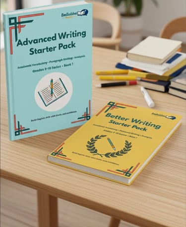 Embolden English workbooks on the table 