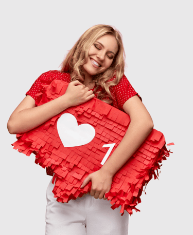 Woman holding social media sign