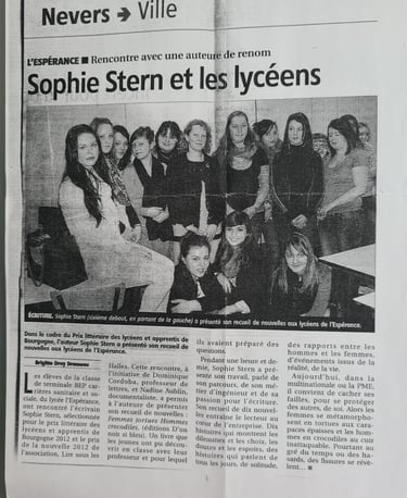 Article journal, Sophie Stern et lycéennes, nouvelliste, romancière