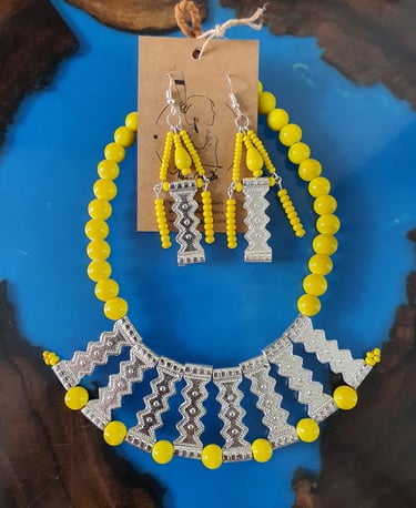 necklace and earrings with yellow beads
