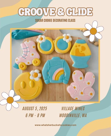 Groovy sugar cookies chanelling the 70s roller derby vibes.