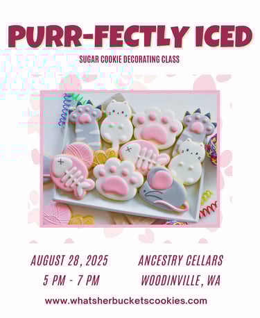 Purr-fectly Iced sugar cookies in a cat theme.