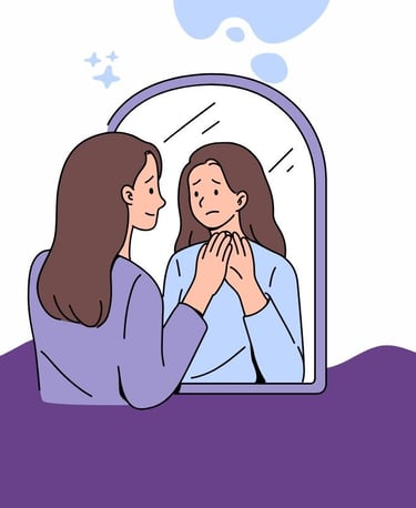 a woman looking at herself in the mirror