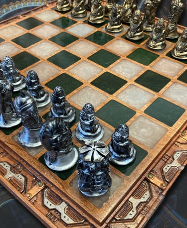 Bio Mech Steampunk Chess Set we made in 2024