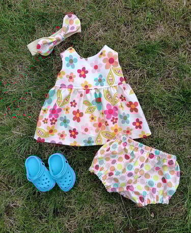 Wollyonline BD1624 view A dress and view E bloomers with matching hair bow