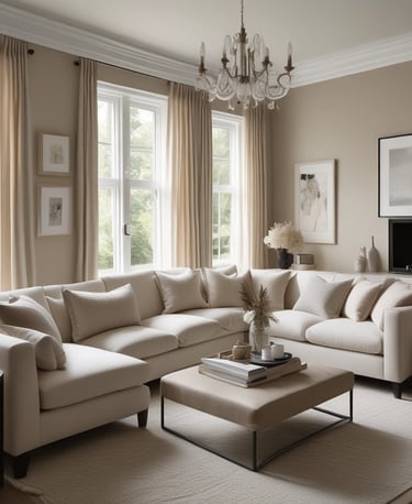 Cozy living room corner with soft cushions and warm lighting