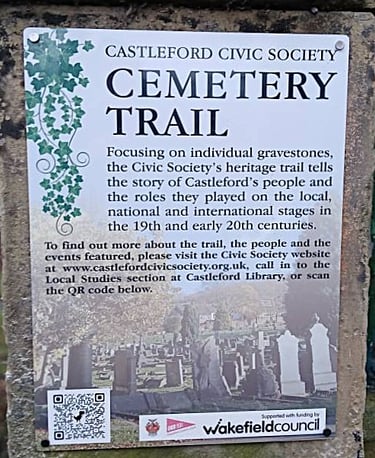 Sign on Cemetery gates and QR coded video. 