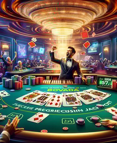 A dramatic moment at a Bovada blackjack table, where a player wins a huge jackpot. 