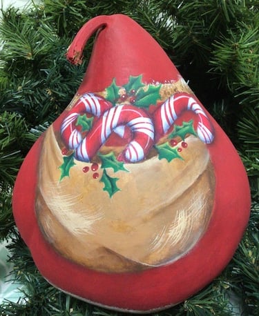 Karen Schaffert Candy Cane Santa acrylic zoom painting gourd Artroom2Create