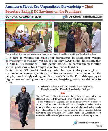 Amritsar’s Floods See Unparalleled Stewardship – Chief Secretary Sinha & DC Sawhney on the Frontline