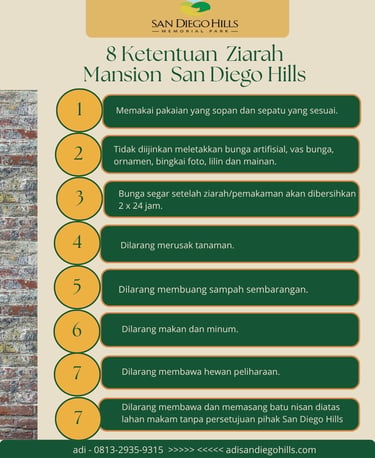 Poster resmi infografis mengenai panduan aturan etika ziarah mansion dan larangan umum