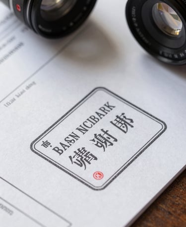 Macro photograph of physical trade finance documents, official stamps, and high-quality textured paper under professional desk lighting.