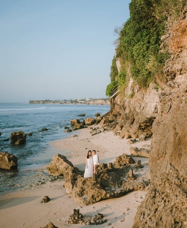 Wide cliff and beach view during a proposal photography session at Anantara Uluwatu Bali Resort.