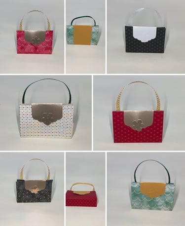 Collage of mini paper purse lip balm holders