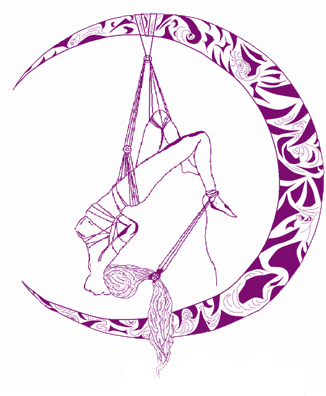 Ilustración del libro Shibari Exquisito de Óscar Ocaña Parrón, Luna Magenta y mujer en suspensión