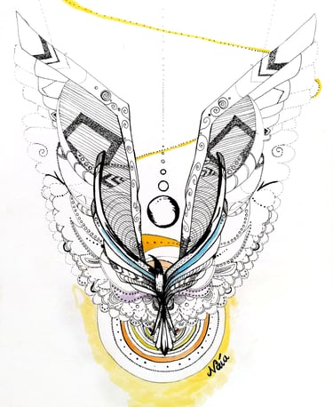 illustration au feutre fin semi abstraite pouvant inspirer un oiseau prenant son envol 