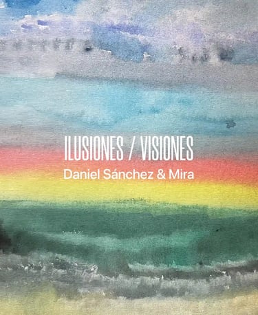 Portada del disco Ilusiones/Visiones sobre fondo multicolor