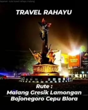 Travel Rahayu shuttle service routes for Malang, Gresik, Lamongan, Bojonegoro, Cepu, and Blora.