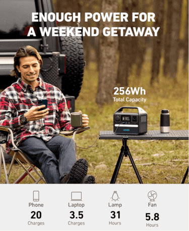 Anker 521 Portable Power Station for car camping power needs.