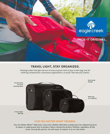 Eagle Creek Pack-It Original Cube Set for lightweight and durable travel organization