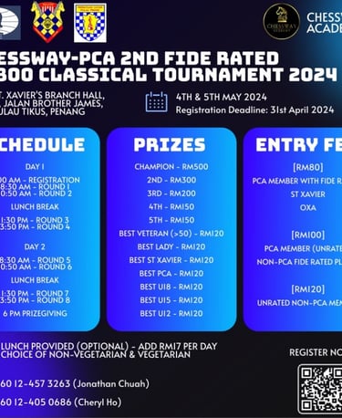 Chessway-PCA Penang Chess Malaysia 2nd FIDE Rated U1800 Classical Tournament 2024 Catur Malaysia