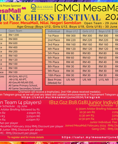 [CMC] MesaMall June Chess Festival 2024. Catur Malaysia Chess Tournament