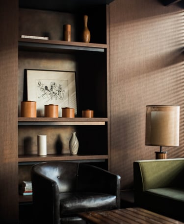 a living room with a couch and a table