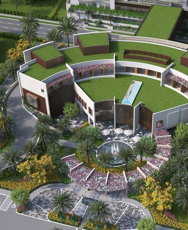 a circular shaped building with a circular shaped building