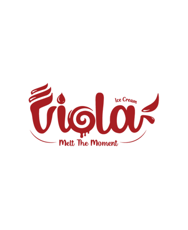 Viola Ice Cream red logo featuring melting swirl typography and the slogan Melt The Moment.