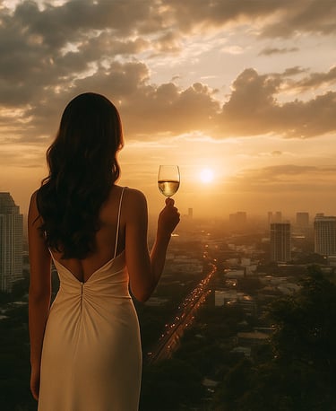 a woman in a white dress standing in front of a window