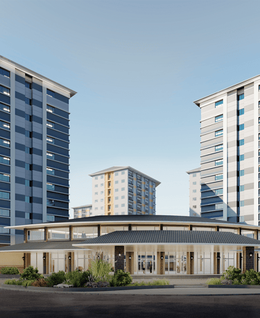 a building with a large circular shaped building