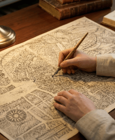 Experto analizando un mapa histórico de Granada.