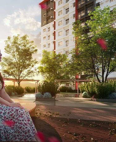 a woman sitting on a bench in a park